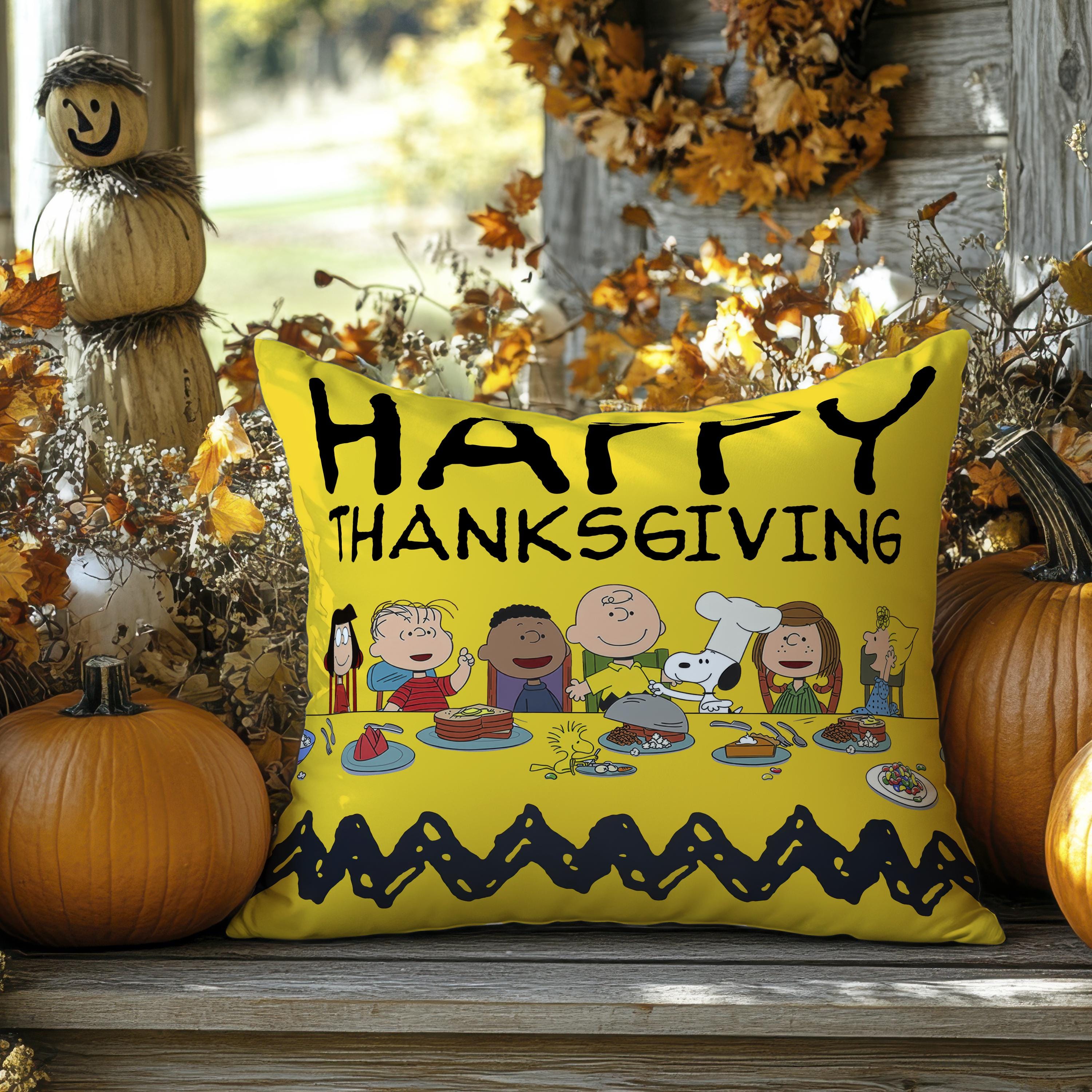 Charlie Brown Thanksgiving Pillow: Yellow Peanuts Faux Suede Cushion