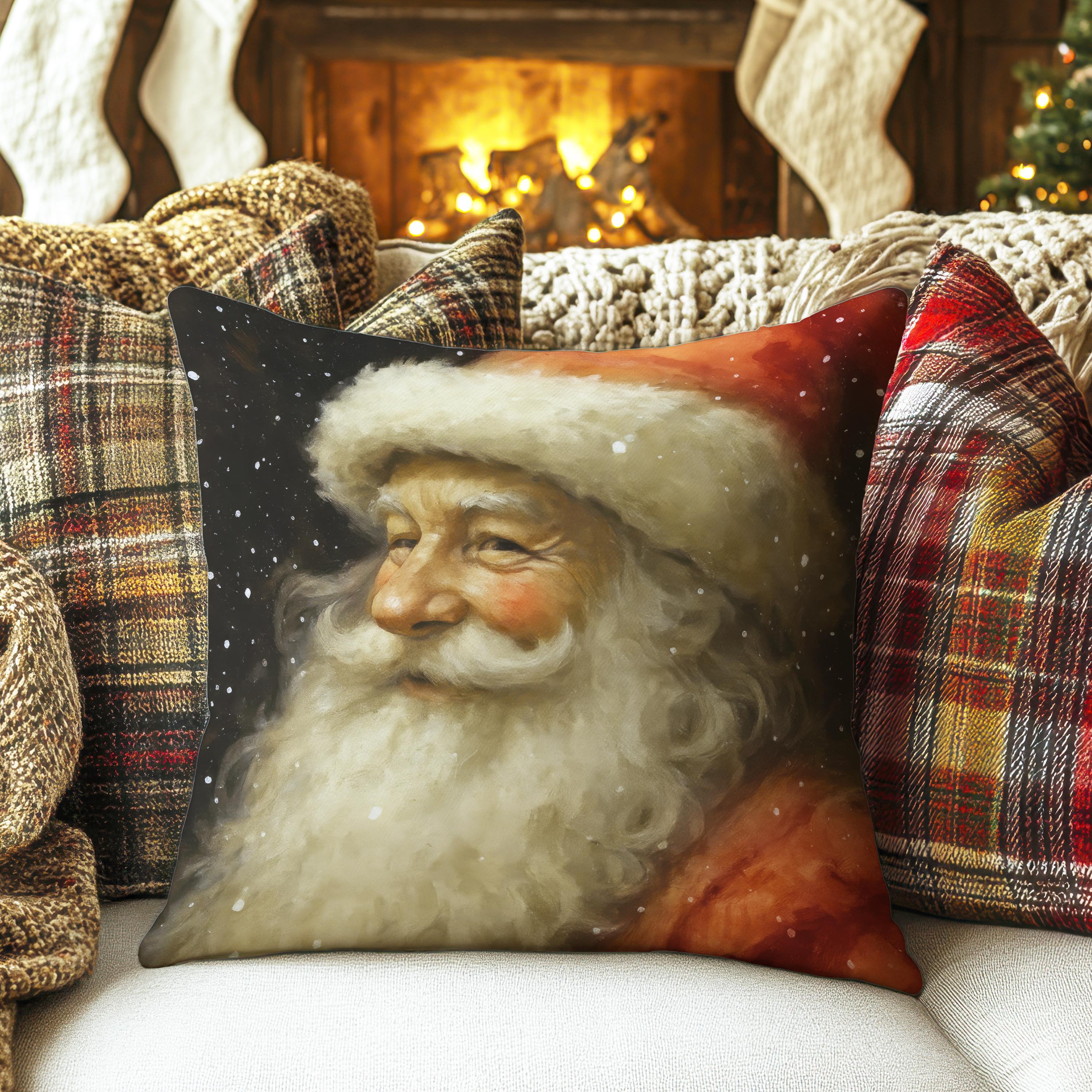Classic Santa Claus Pillow: Vintage Christmas Faux Suede Cushion – Jolly St. Nick Holiday Accent Throw