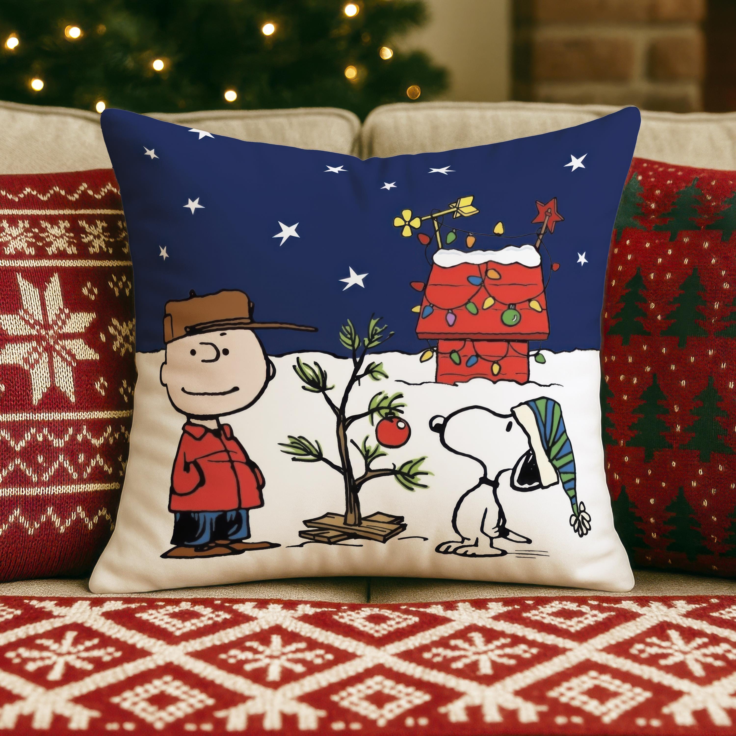 Charlie Brown Christmas Pillow: Snoopy's Doghouse Faux Suede Cushion