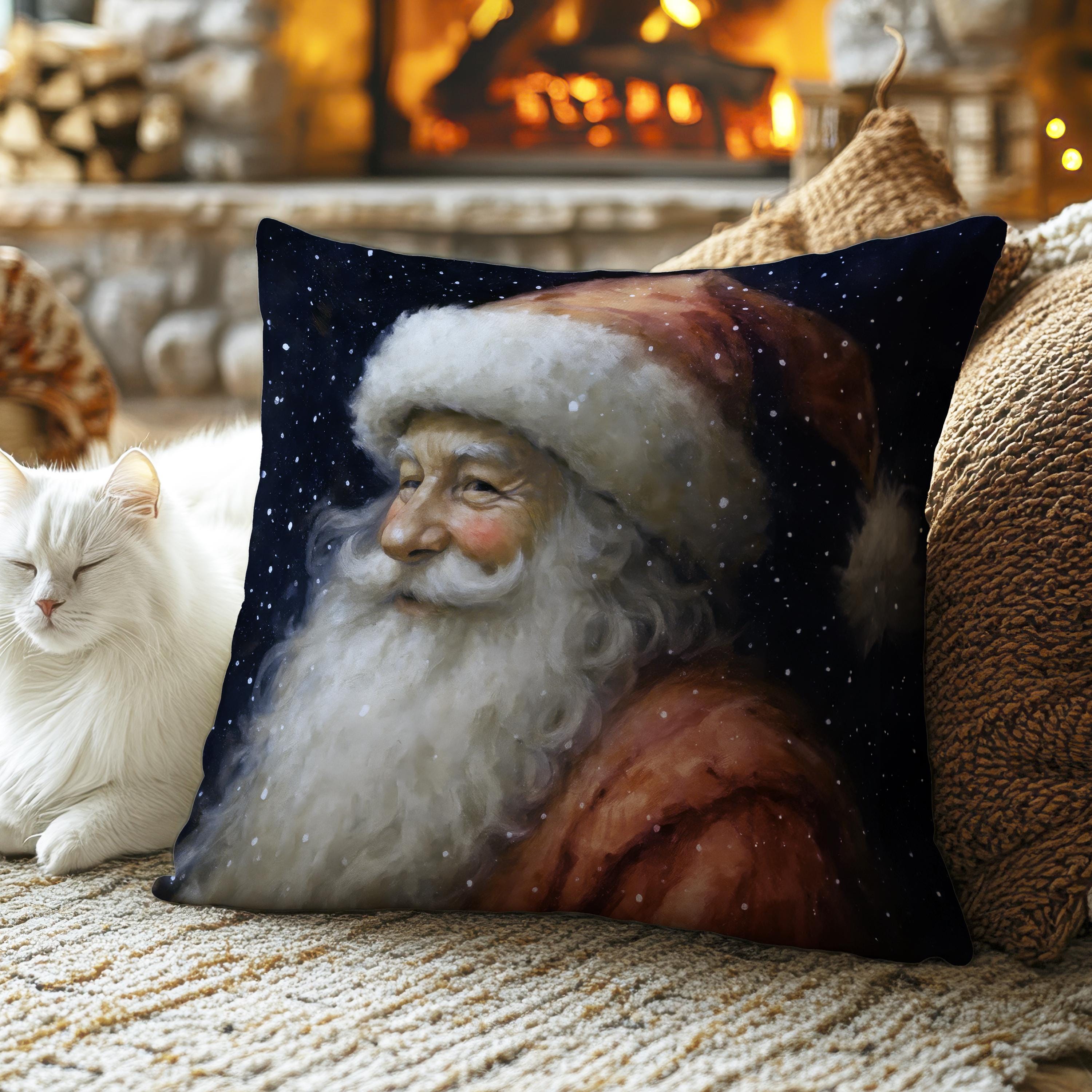 Classic Santa Claus Pillow: Vintage Christmas Faux Suede Cushion – Jolly St. Nick Holiday Accent Throw