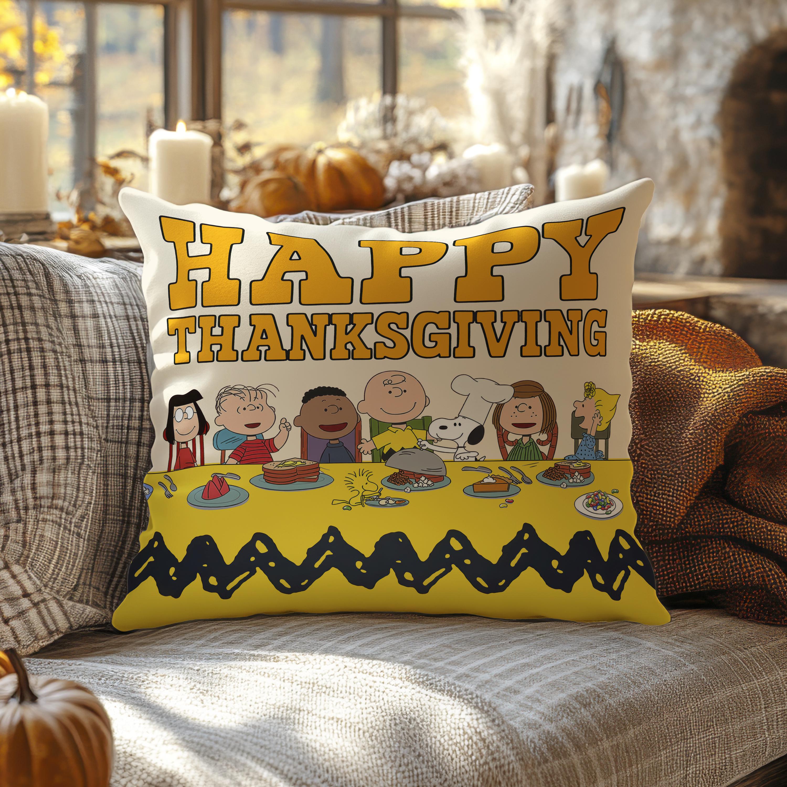 Charlie Brown Thanksgiving Pillow: Peanuts Faux Suede Cushion