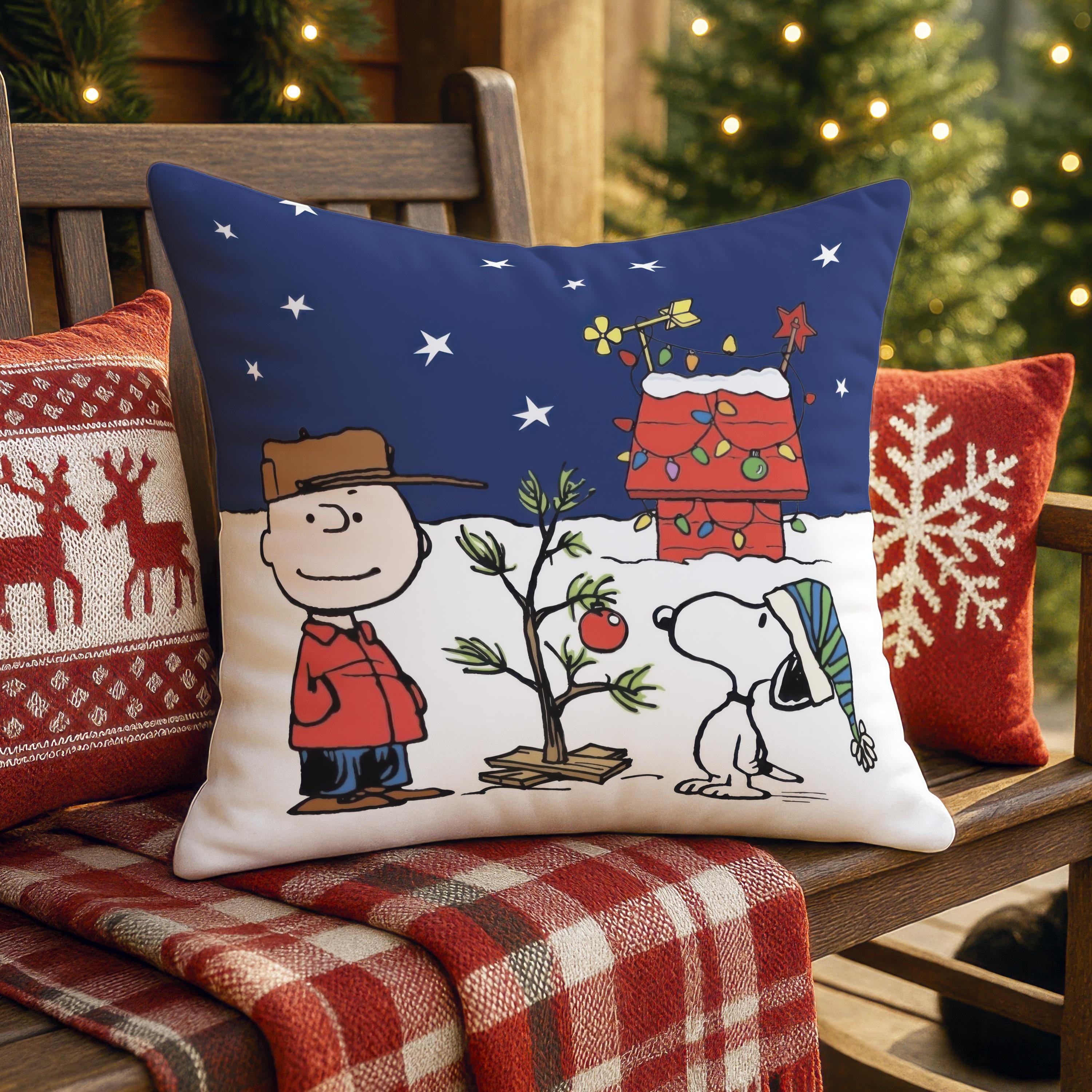 Charlie Brown Christmas Pillow: Snoopy's Doghouse Faux Suede Cushion