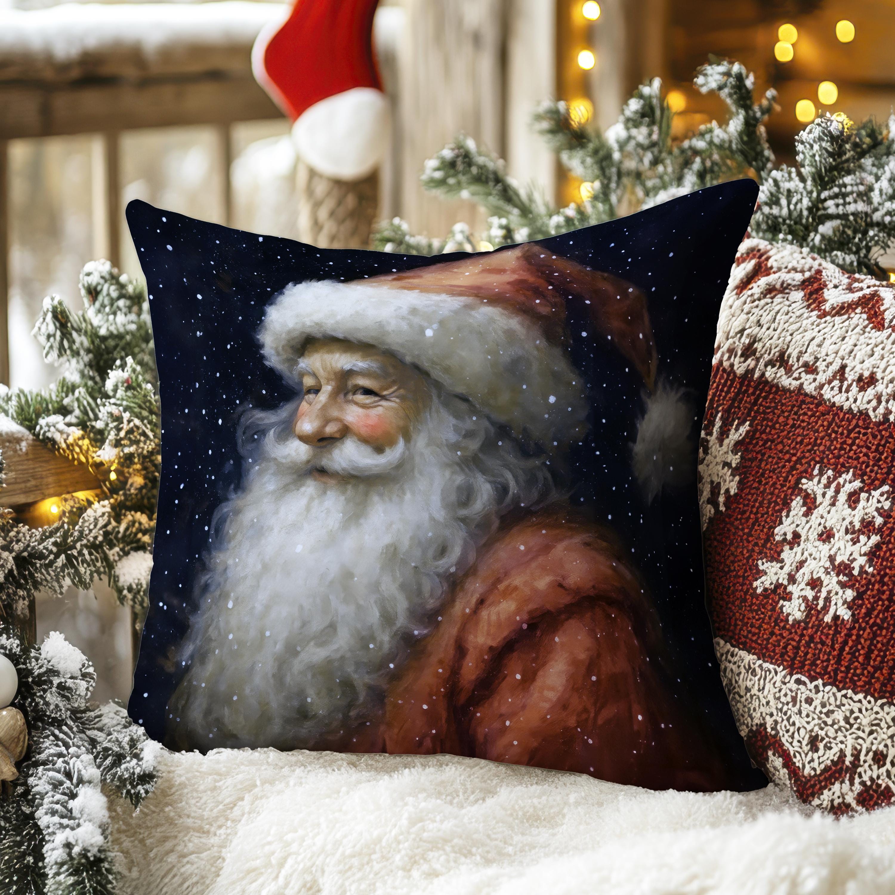Classic Santa Claus Pillow: Vintage Christmas Faux Suede Cushion – Jolly St. Nick Holiday Accent Throw