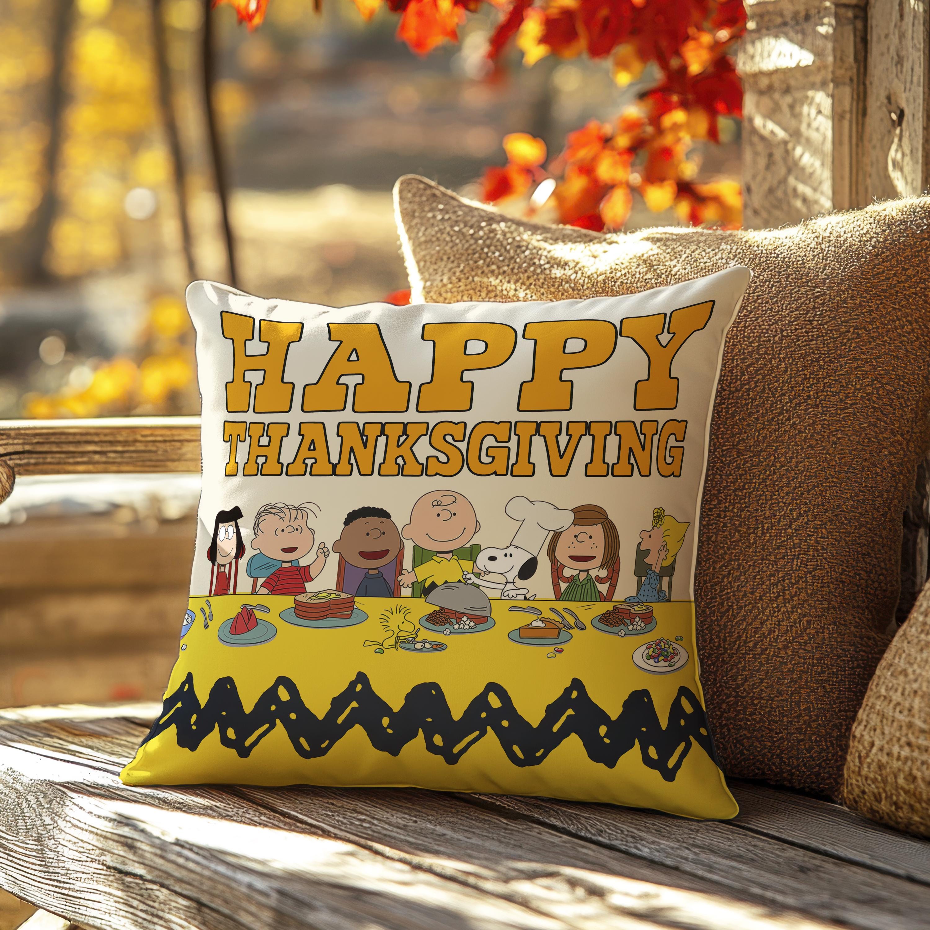 Charlie Brown Thanksgiving Pillow: Peanuts Faux Suede Cushion