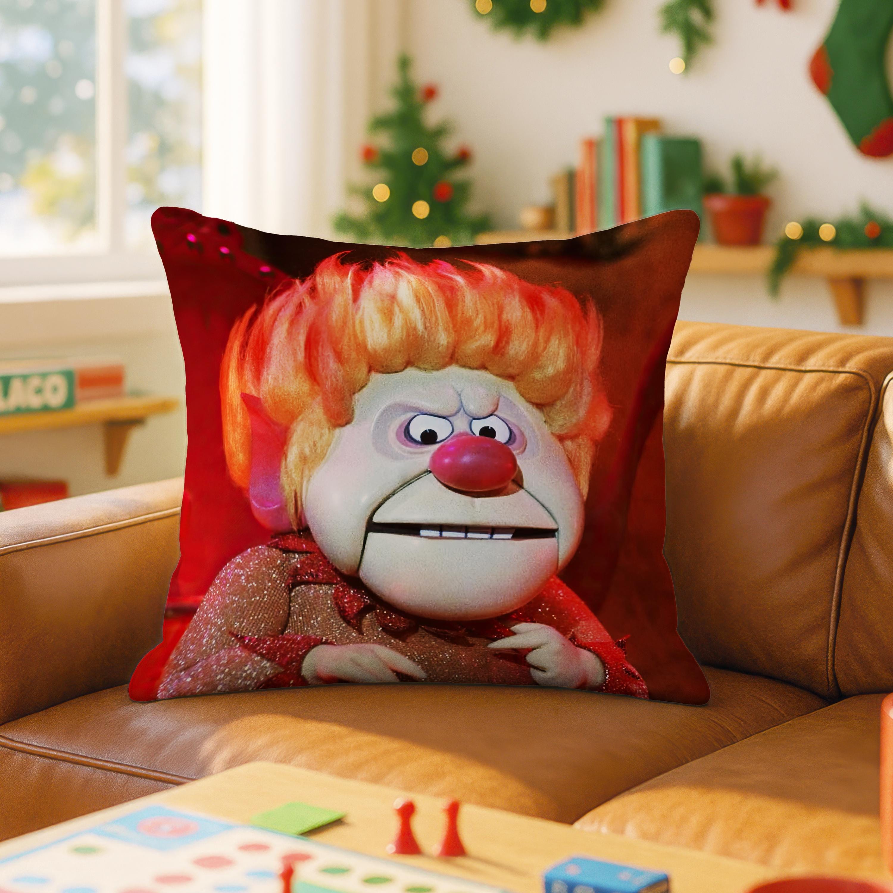Heat Miser Christmas Pillow: Retro TV Holiday Character Faux Suede Cushion
