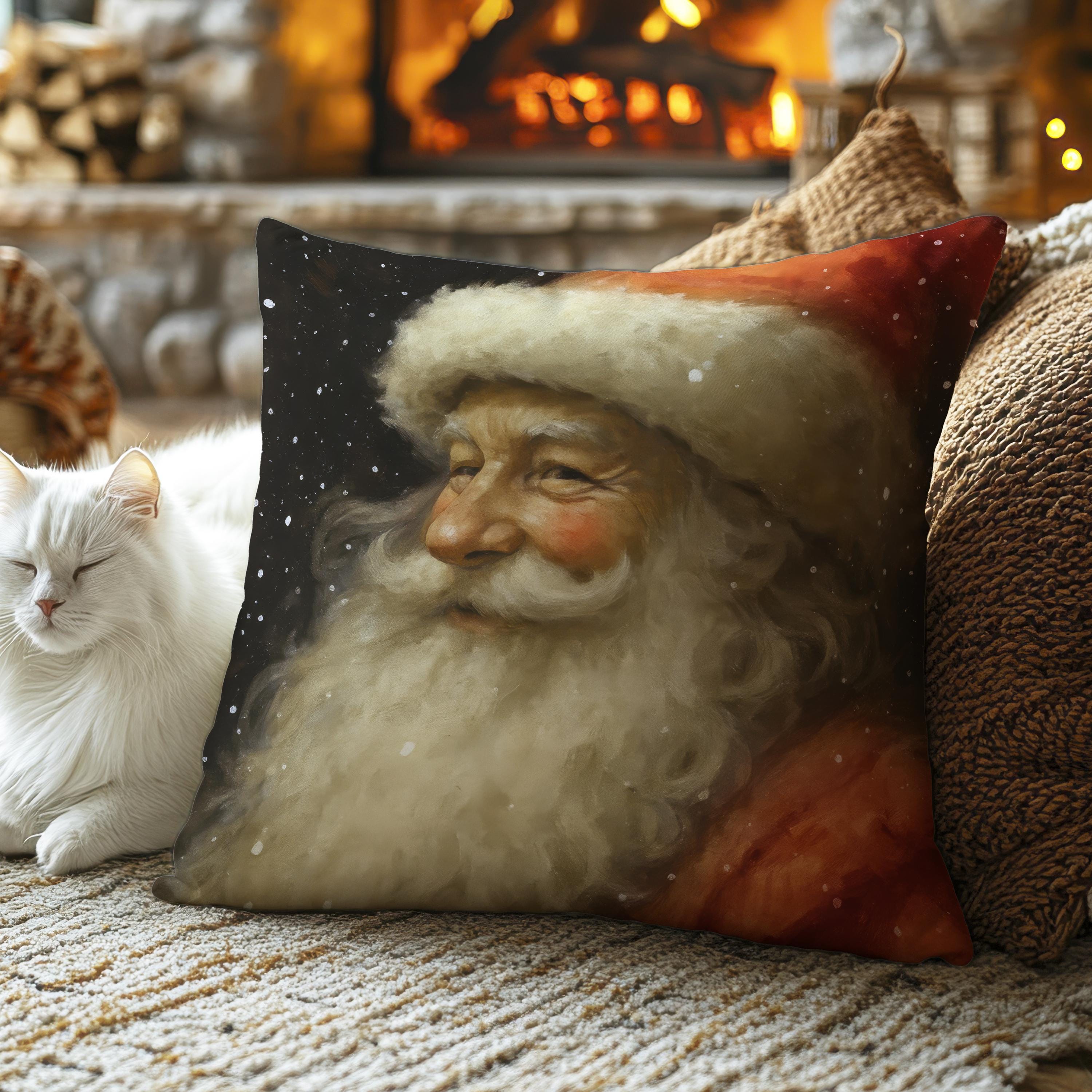 Classic Santa Claus Pillow: Vintage Christmas Faux Suede Cushion – Jolly St. Nick Holiday Accent Throw