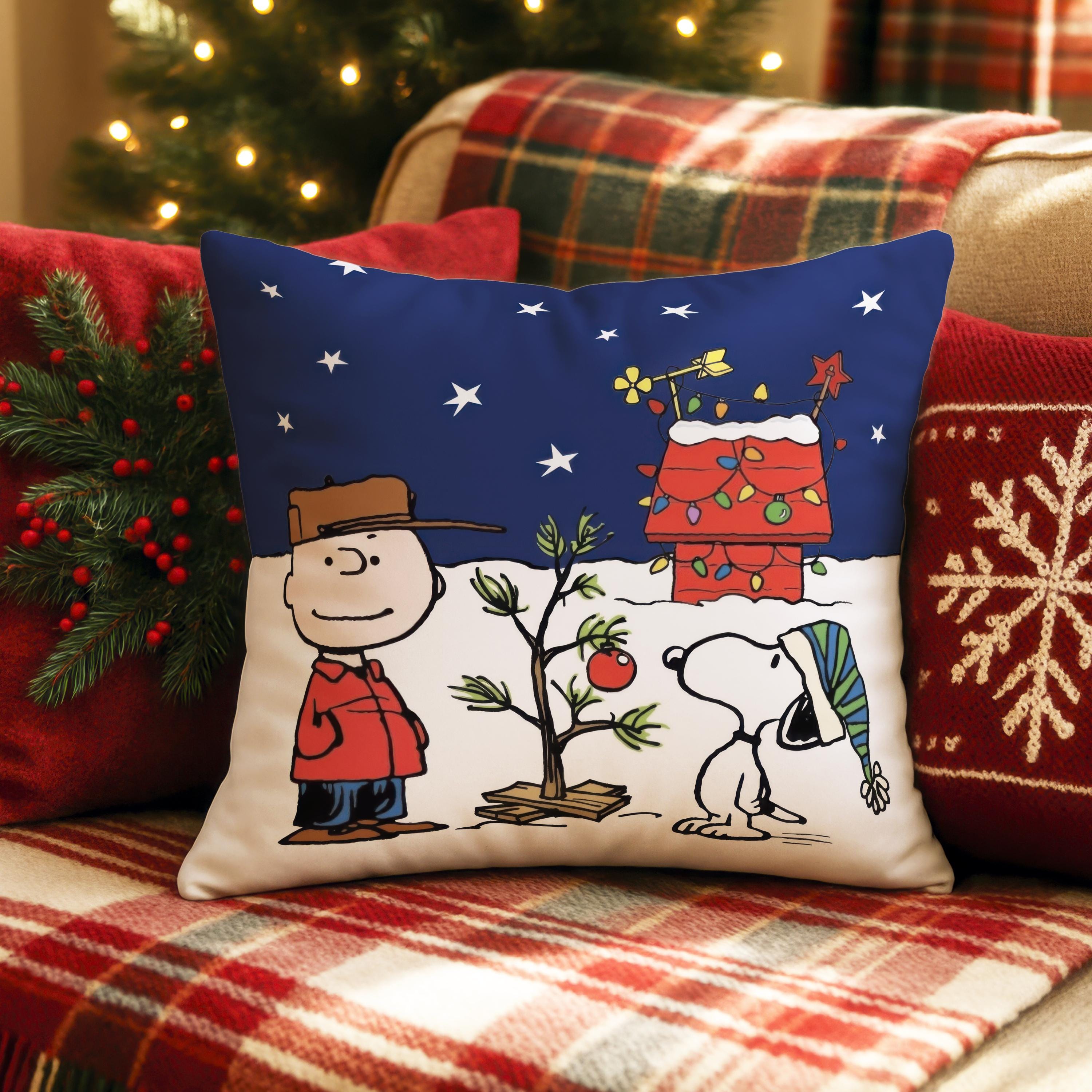 Charlie Brown Christmas Pillow: Snoopy's Doghouse Faux Suede Cushion