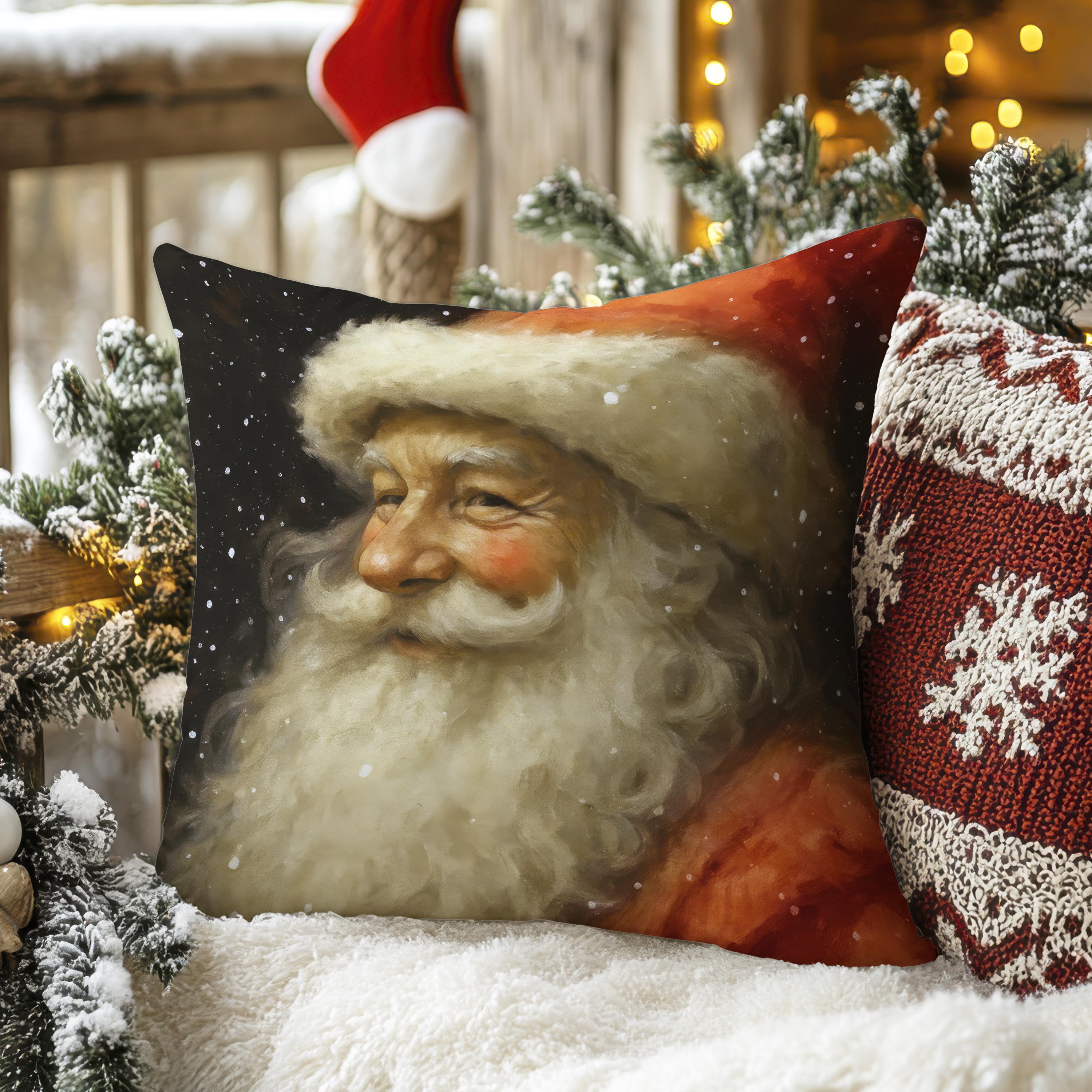 Classic Santa Claus Pillow: Vintage Christmas Faux Suede Cushion – Jolly St. Nick Holiday Accent Throw