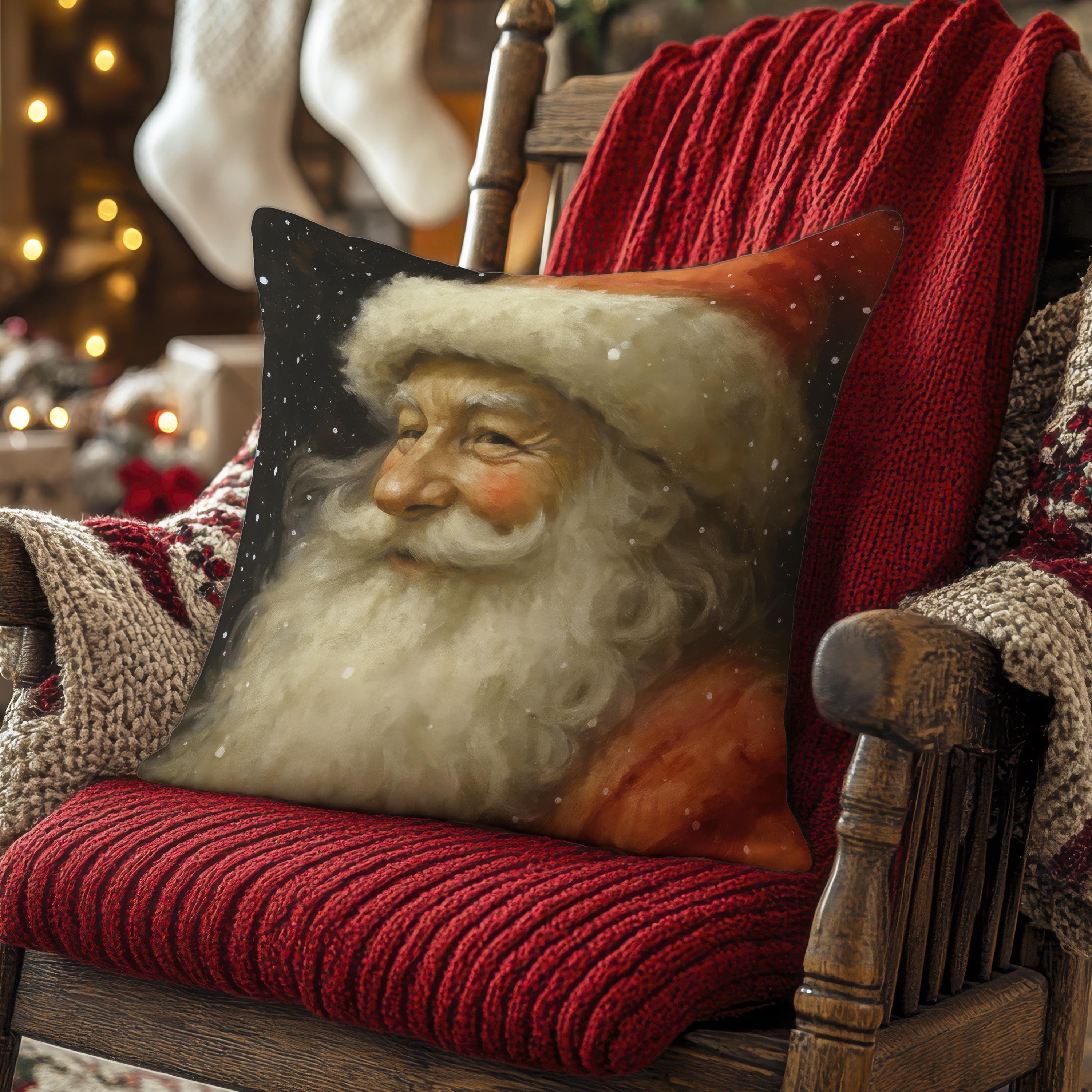 Classic Santa Claus Pillow: Vintage Christmas Faux Suede Cushion – Jolly St. Nick Holiday Accent Throw