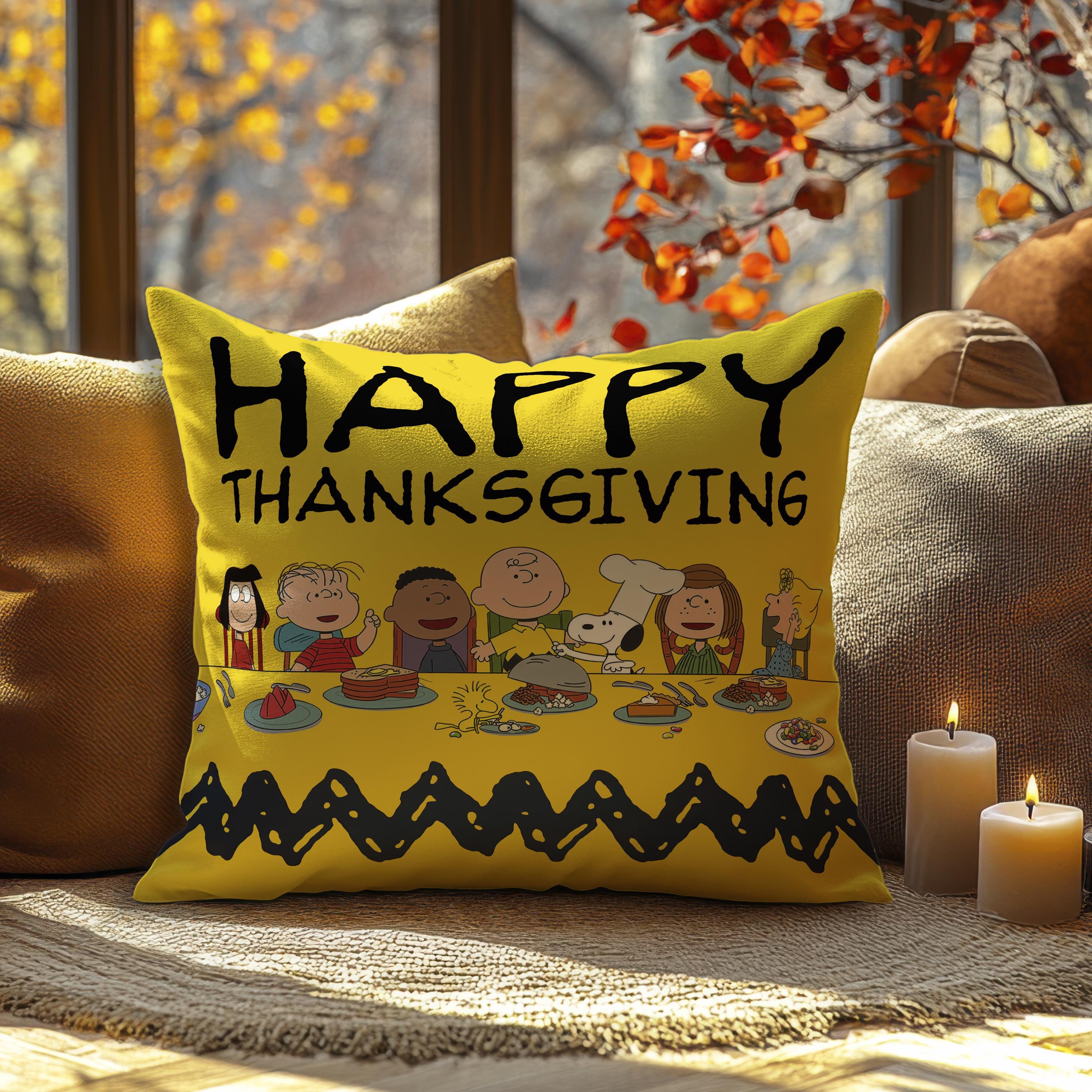 Charlie Brown Thanksgiving Pillow: Yellow Peanuts Faux Suede Cushion