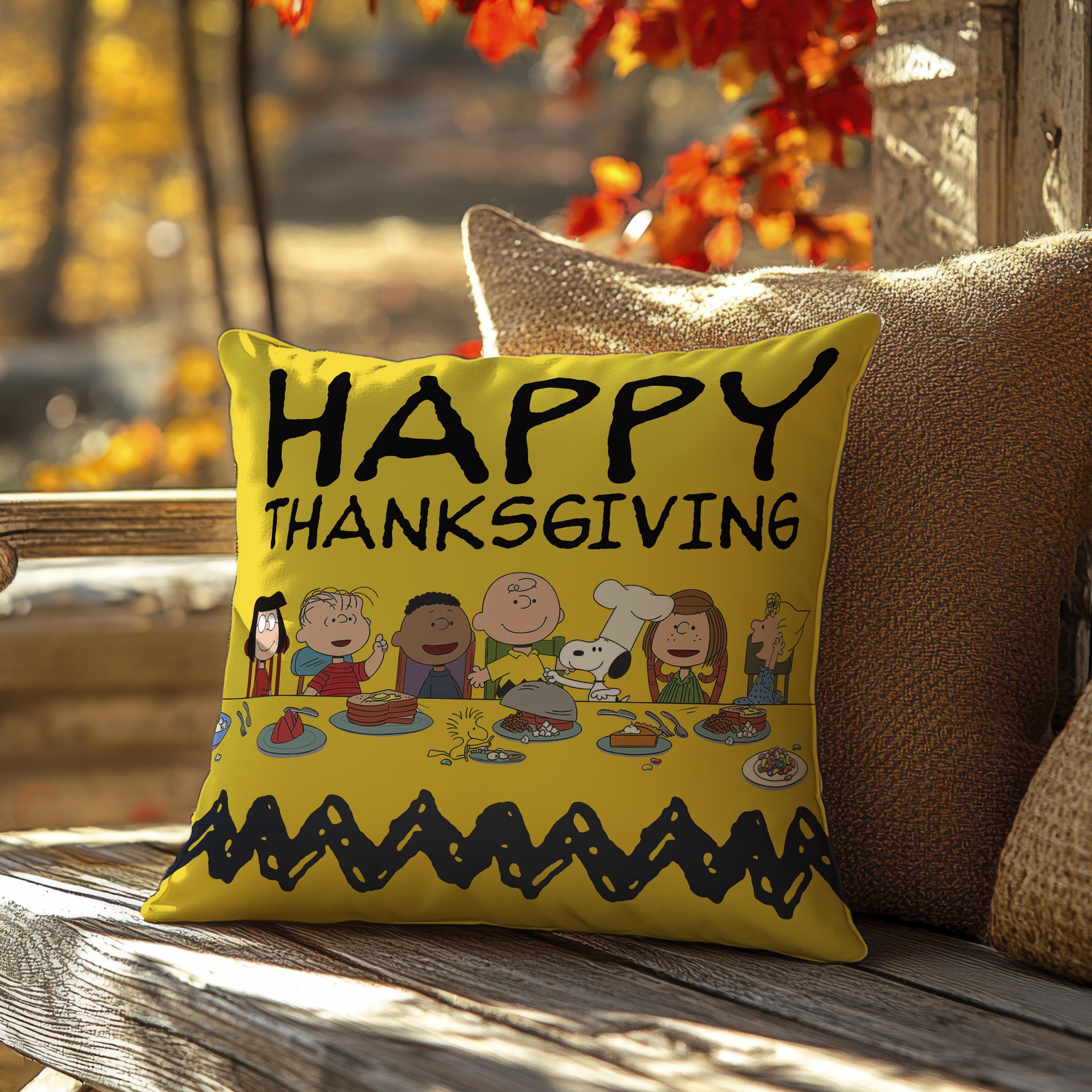 Charlie Brown Thanksgiving Pillow: Yellow Peanuts Faux Suede Cushion