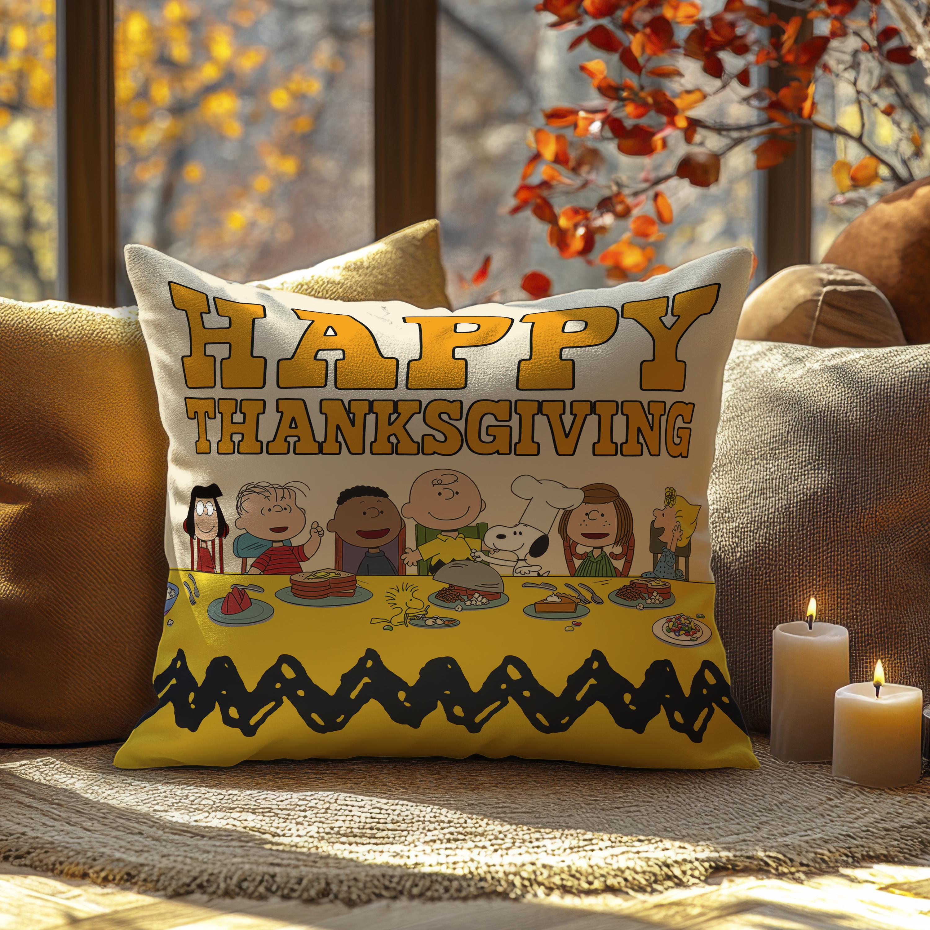 Charlie Brown Thanksgiving Pillow: Peanuts Faux Suede Cushion