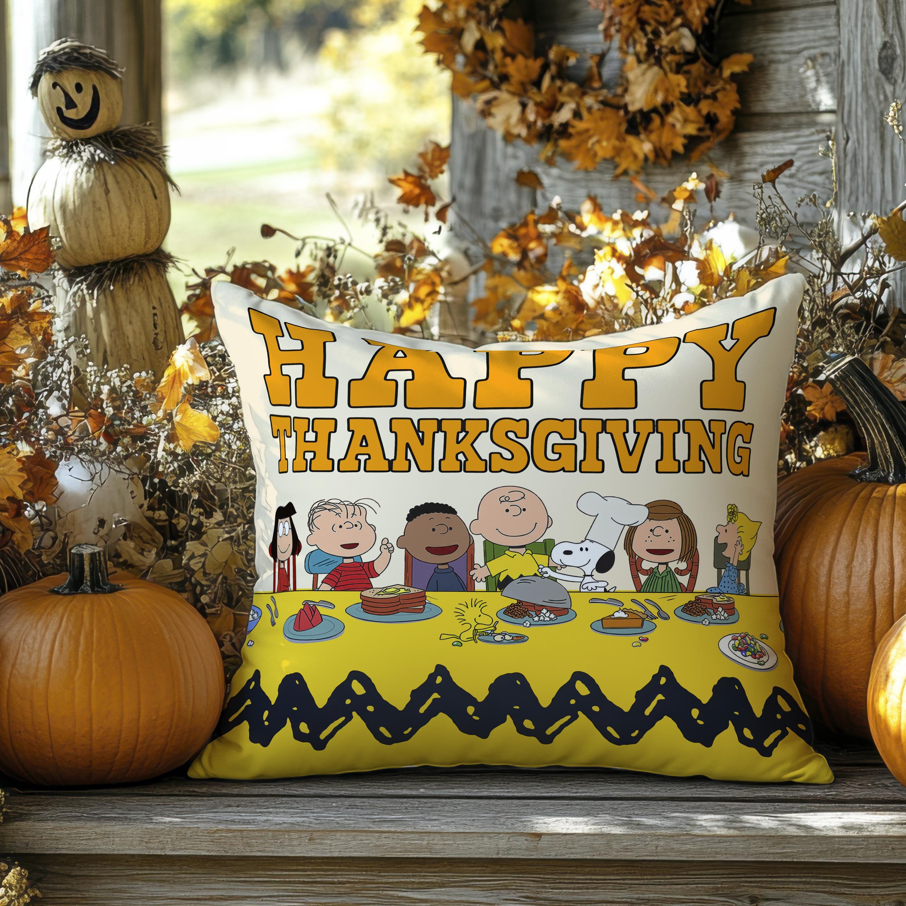 Charlie Brown Thanksgiving Pillow: Peanuts Faux Suede Cushion