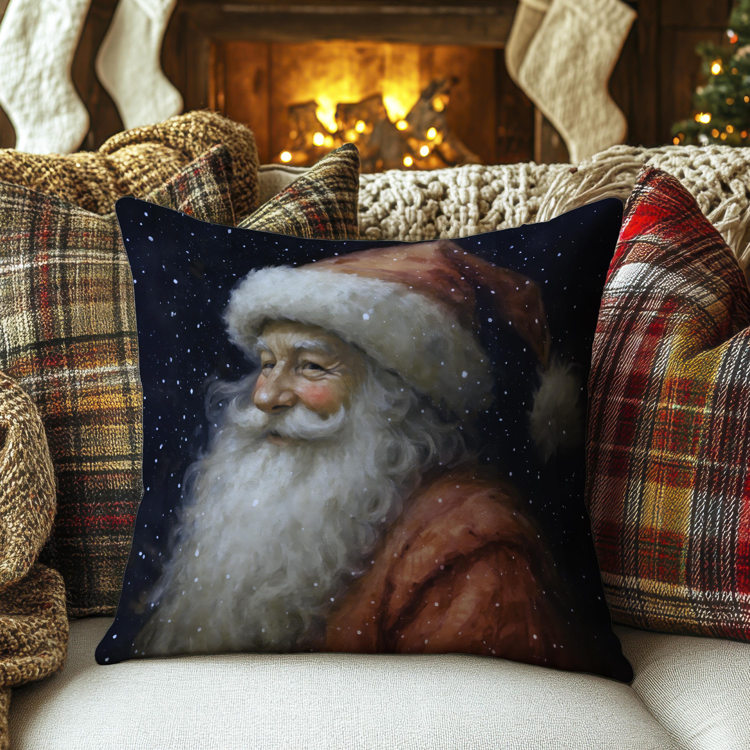 Classic Santa Claus Pillow: Vintage Christmas Faux Suede Cushion – Jolly St. Nick Holiday Accent Throw