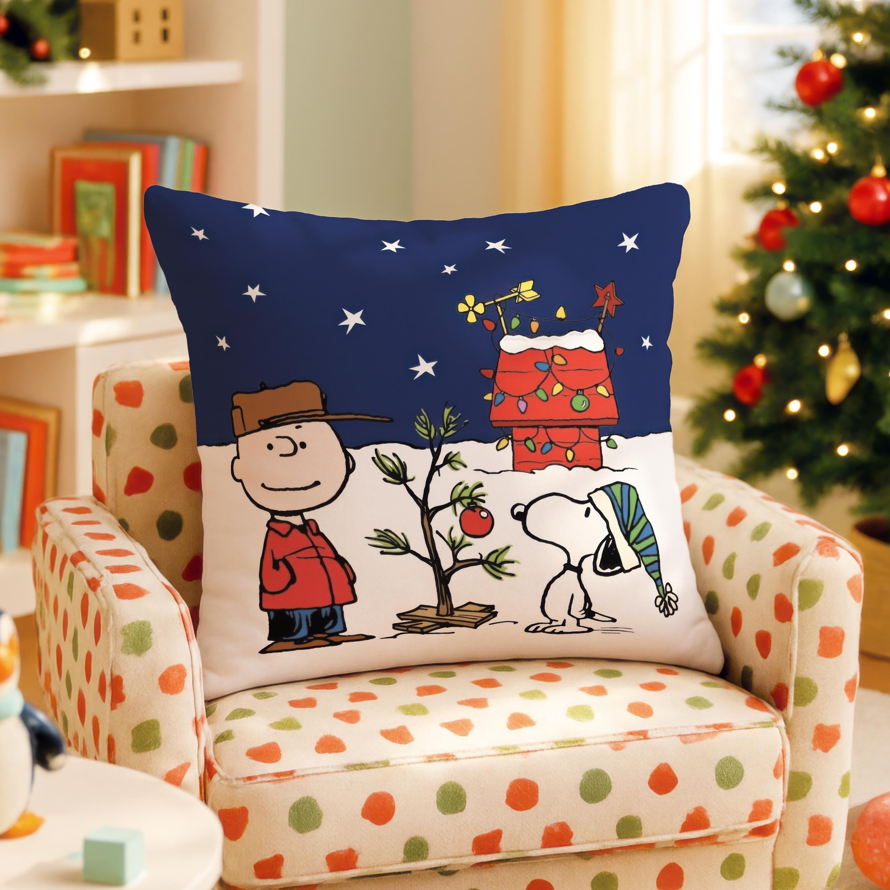 Charlie Brown Christmas Pillow: Snoopy's Doghouse Faux Suede Cushion