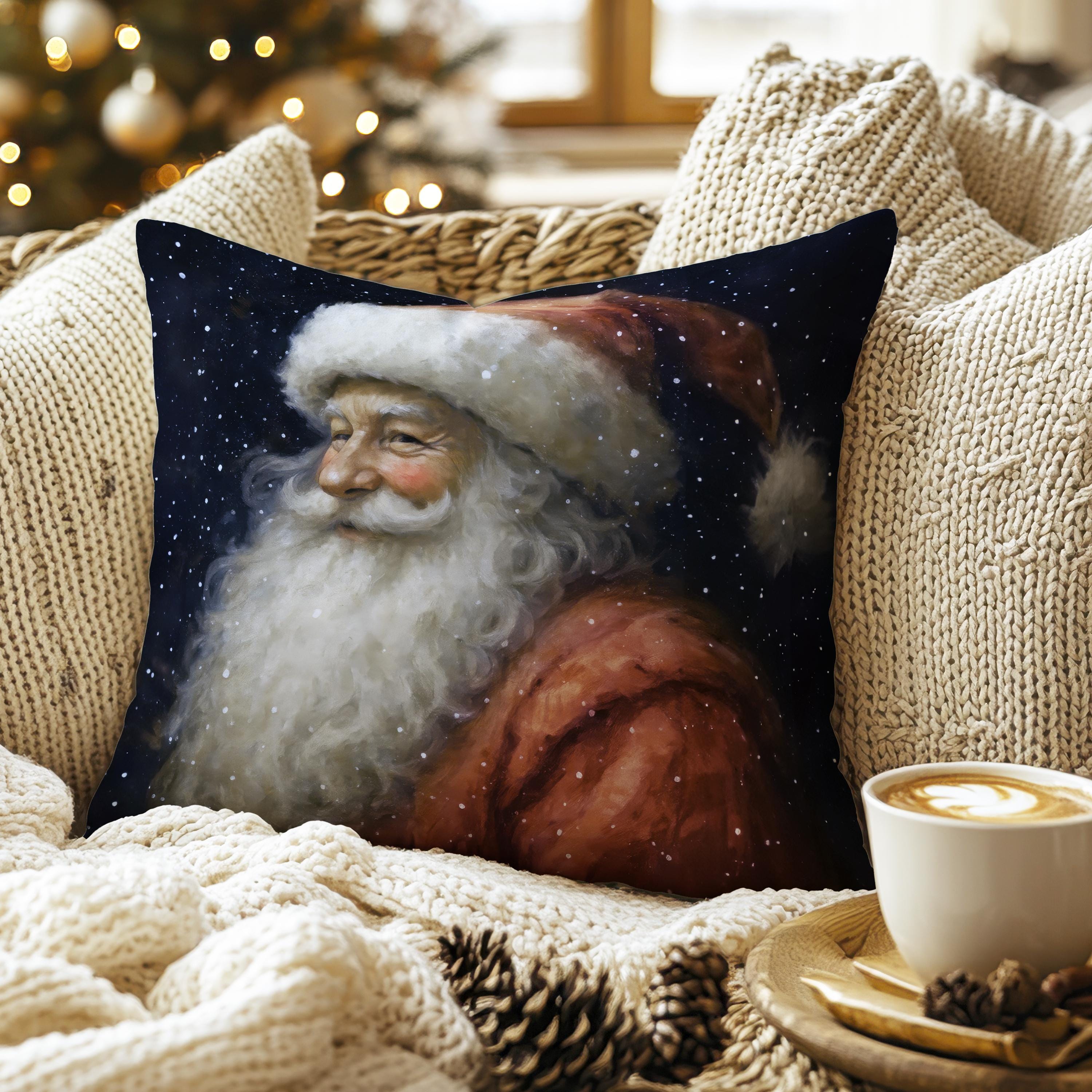 Classic Santa Claus Pillow: Vintage Christmas Faux Suede Cushion – Jolly St. Nick Holiday Accent Throw