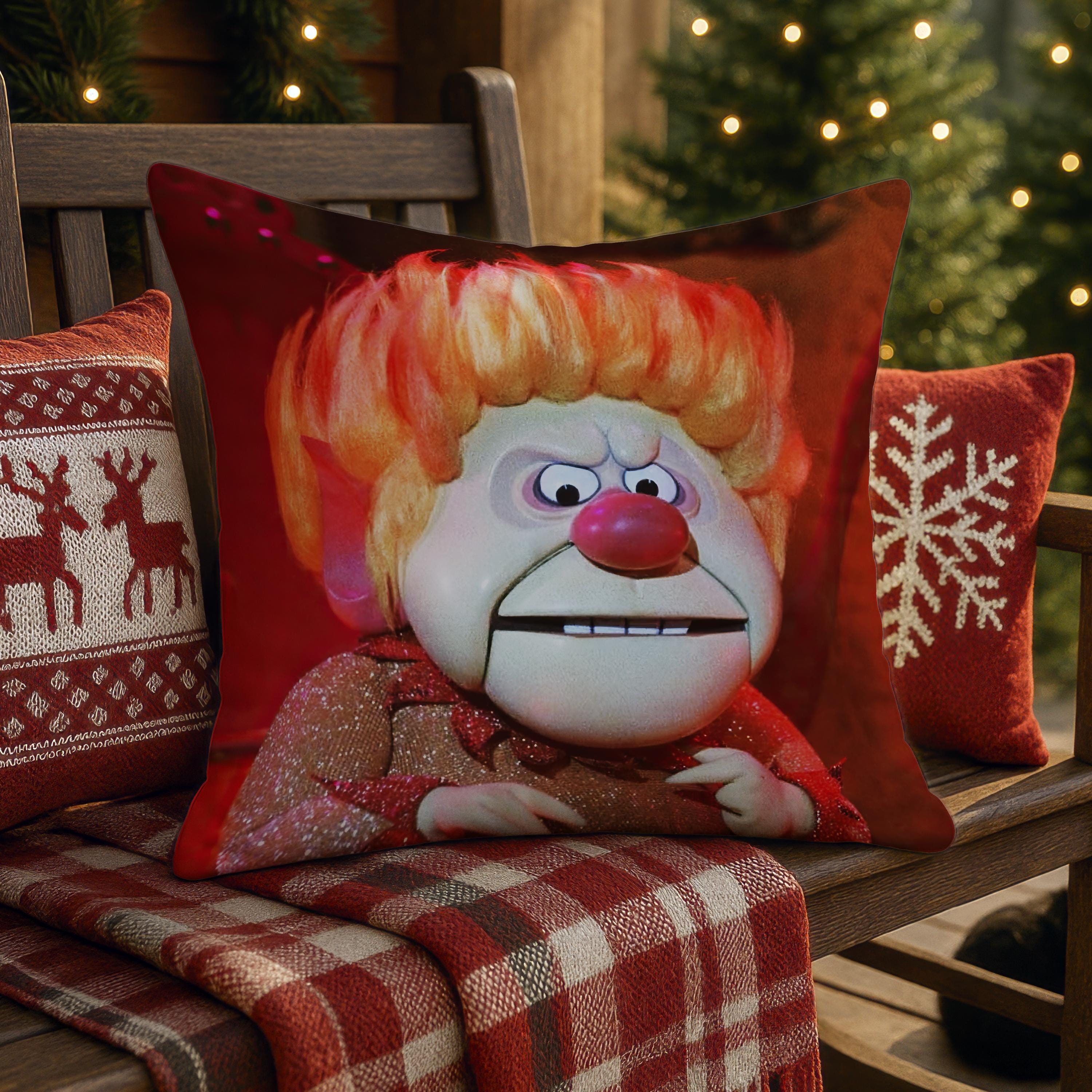 Heat Miser Christmas Pillow: Retro TV Holiday Character Faux Suede Cushion