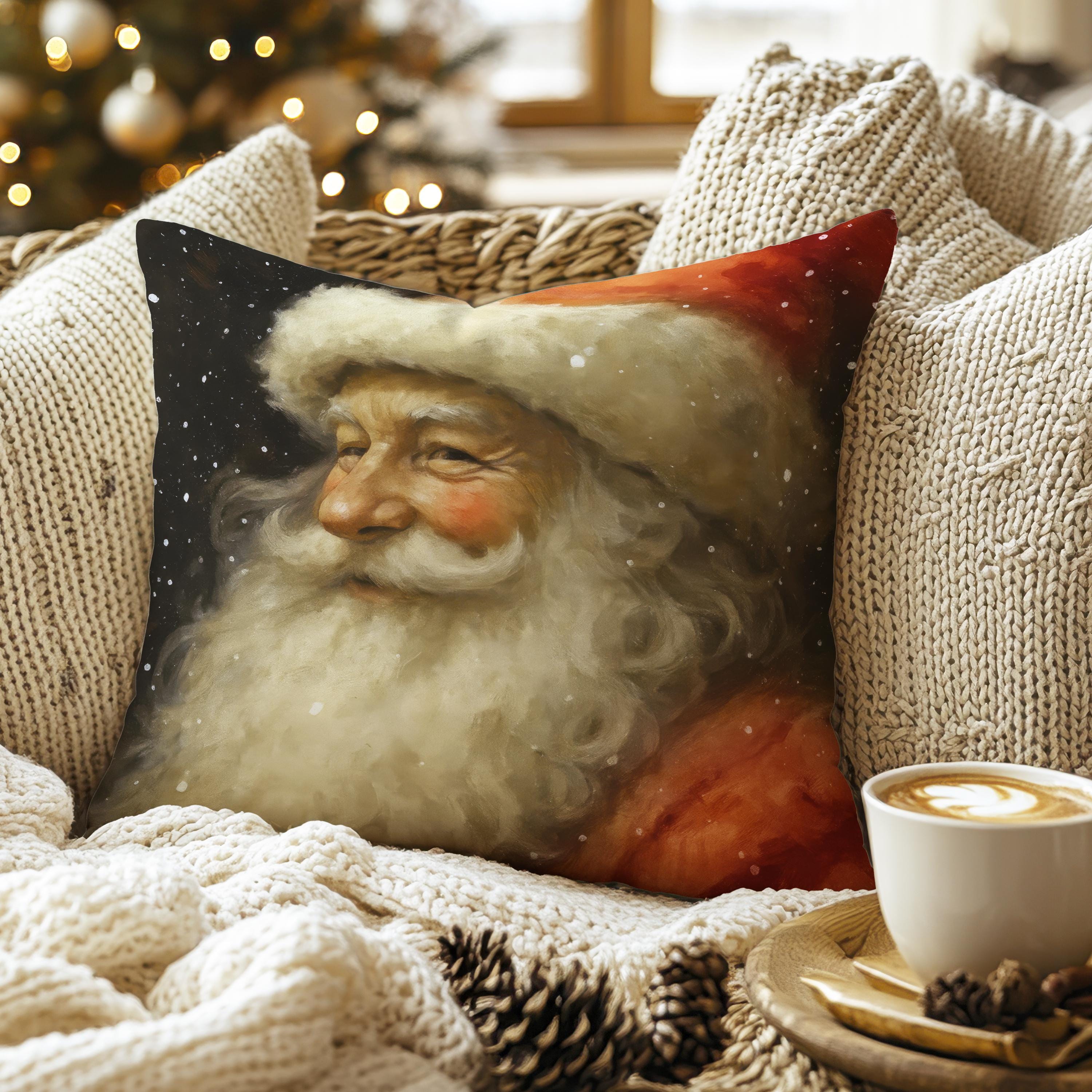 Classic Santa Claus Pillow: Vintage Christmas Faux Suede Cushion – Jolly St. Nick Holiday Accent Throw