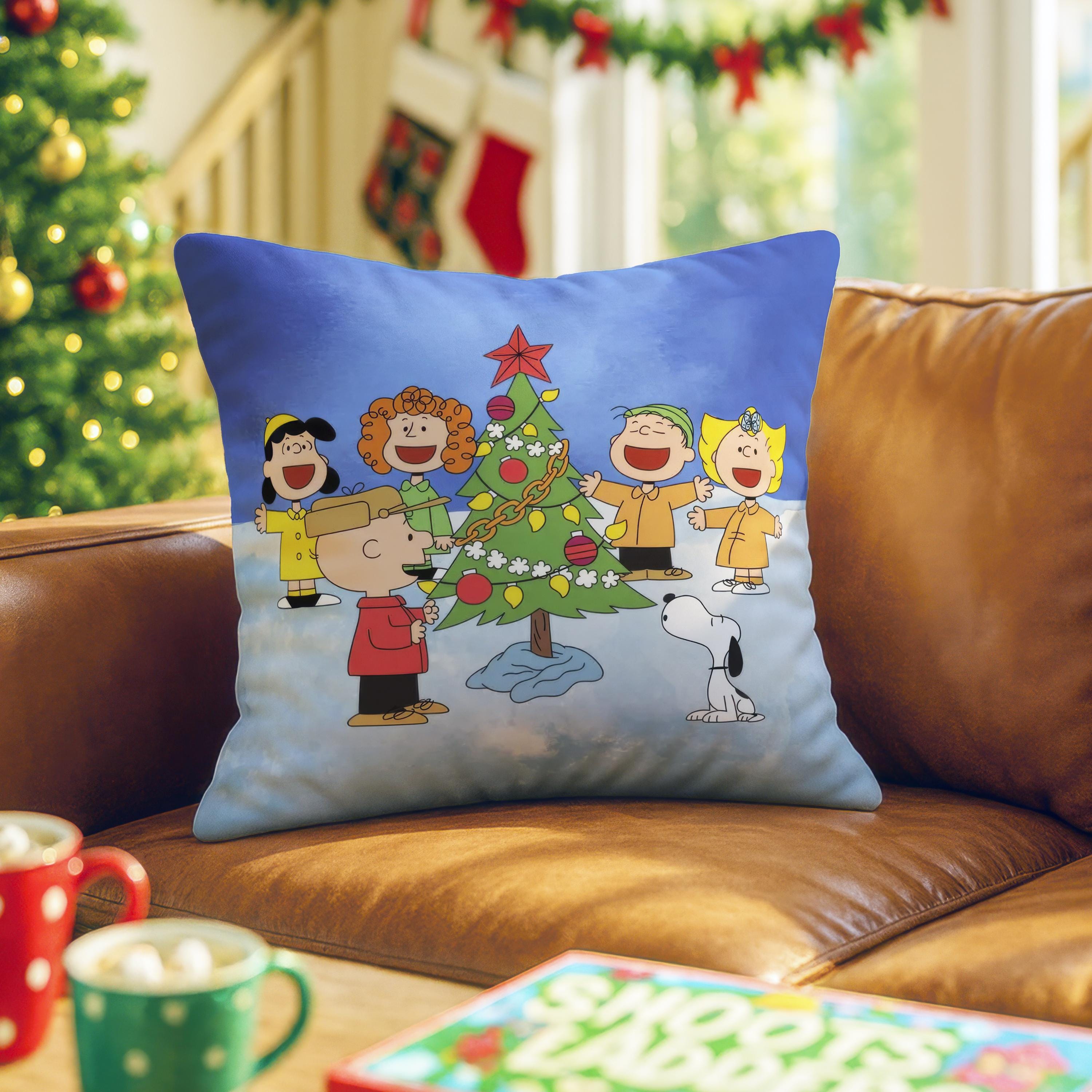 Charlie Brown Christmas Pillow: Peanuts Gang Faux Suede Holiday Throw
